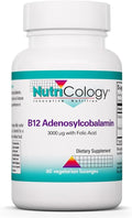 Nutricology B12 Adenosylcobalamin Supplement - with Folic Acid, Vitamin B12 3000 mcg, Folate, Pure B12, Vegetarian Lozenges - 60 Count