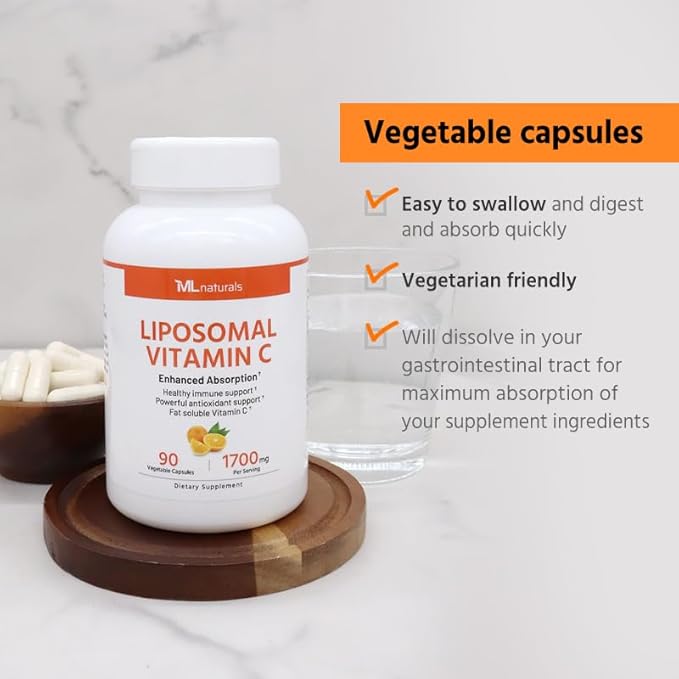 ML Naturals Liposomal Vitamin C 1,700mg (Per Serving) – 90 Vegetable Capsules – Gluten-Free