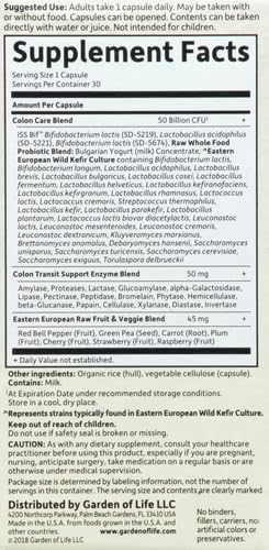 Garden of Life Probiotics for Women & Men-Raw Probiotics Colon Care 50 Billion CFU and Enzymes, Shelf Stable Once Daily Acidophilus Probiotic for Regularity & Immune Health, 30 Capsules(Pack of 6)