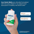 Bariatric Fusion Iron Supplement for Women Quick Melt | Sugar Free Dissolvable Chewable Iron Tablets | Ferrous Fumarate 18 mg Iron with Vitamin C | Melon Berry | Gluten, Dairy and Soy Free | 90 Count