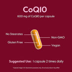 BESTVITE Coenzyme CoQ10 600mg per Capsule with Bioperine (60 Vegetarian Capsules) Naturally Fermented - No Titanium Dioxide - No Fillers - No Stearates - Vegan - Gluten Free - Non GMO