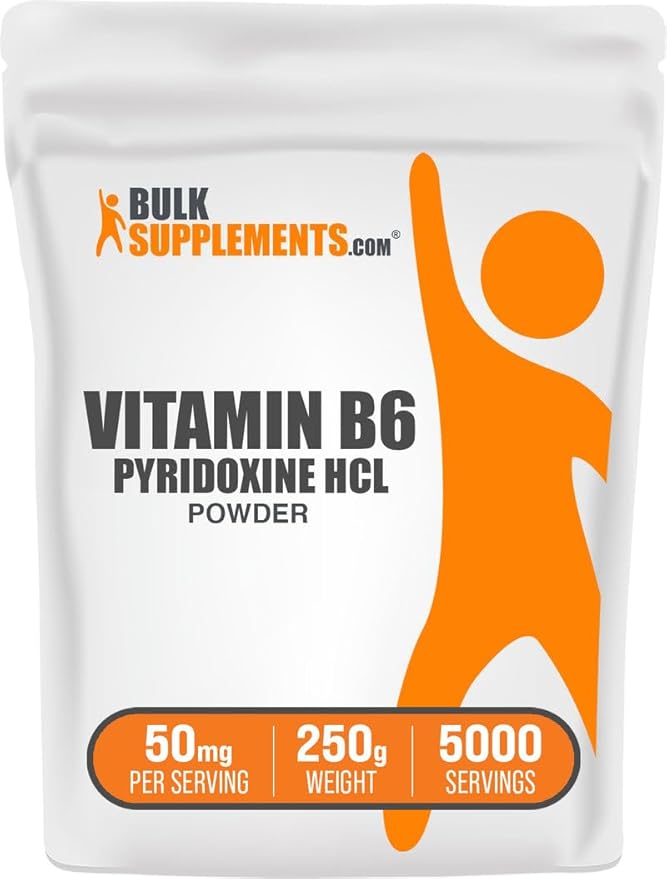 BulkSupplements.com Pyridoxine HCl Powder - Vitamin B6 Supplement, Vitamin Supplement - Gluten Free, 50mg of Pyridoxine B6 per Serving, 250g (8.8 oz) (Pack of 1)