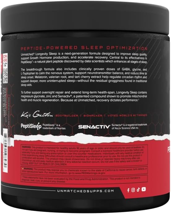 Unmatched Longevity Sleep | PeptiSleep Sleep & Recovery Formula with Melatonin, Magnesium & Senactiv | Advanced Nighttime Support | 20 Servings (Lemon Drop)