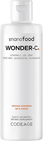 Codeage Liquid Vitamin C 1000mg, Vitamins D3, E & Zinc, Rose HIPS, Quercetin, Echinacea, Vegan Liposomal Vitamin C Supplement, Non-GMO - 15.22 fl oz