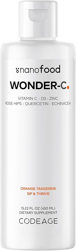 Codeage Liquid Vitamin C 1000mg, Vitamins D3, E & Zinc, Rose HIPS, Quercetin, Echinacea, Vegan Liposomal Vitamin C Supplement, Non-GMO - 15.22 fl oz