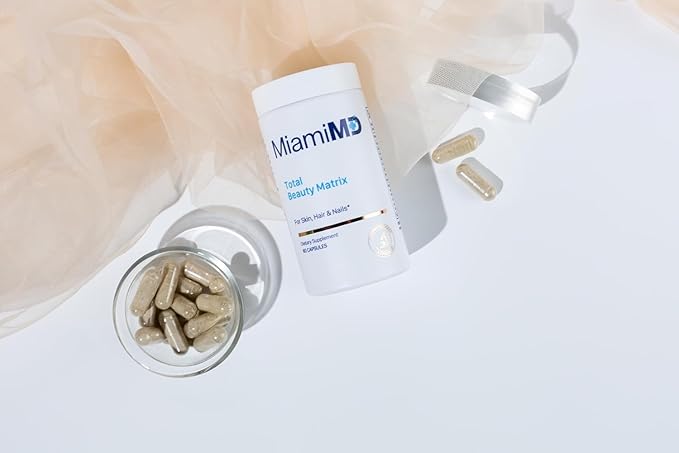 MiamiMD Total Beauty Matrix Collagen Supplements for Women - Collagen Capsules with Vitamin C for Hair, Skin and Nails - Cruelty Free - (60 Capsules) - 3 Pack