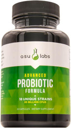 ASULABS® Formula Probiotica Avanzada con 18 Cepas Probioticas Clinicamente Seleccionadas para ayudar a eliminar Los malestares digestivos. para Hombres y Mujeres. Capsulas Vegetarianas.