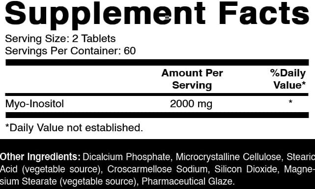 Oxify Myo-Inositol 2000 mg | 120 Tablets | Gluten-Free, Non-GMO | Supplement Made in USA