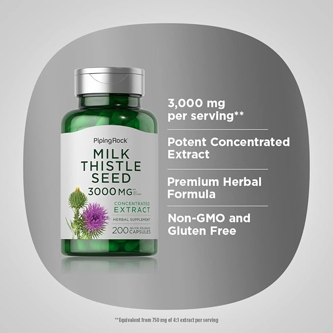 Piping Rock Milk Thistle Supplement | 200 Capsules | Concentrated Herbal Extract | Non-GMO, Gluten Free