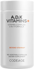 Codeage ADK Vitamins Supplement - Essential Vitamin A, D3 5000 IU, K1 & K2 (MK4 & MK7) - 6-Month Supply - 1 Capsule per Serving, Non-GMO, Gluten-Free - 180 Capsules