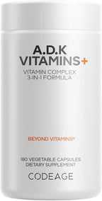 Codeage ADK Vitamins Supplement - Essential Vitamin A, D3 5000 IU, K1 & K2 (MK4 & MK7) - 6-Month Supply - 1 Capsule per Serving, Non-GMO, Gluten-Free - 180 Capsules