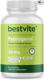 BESTVITE Pycnogenol 50mg (60 Capsules) - French Maritime Pine Bark Extract - No Stearates - Gluten Free - Non GMO