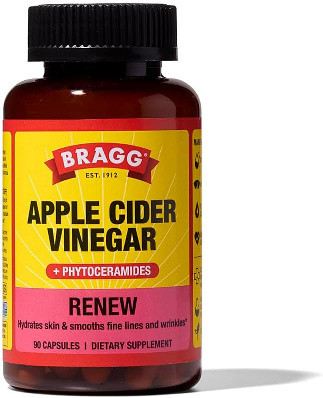 Bragg Apple Cider Vinegar Capsules (2pk) with Vitamin D and Zinc Renew Apple Cider Vinegar Capsules with Phytoceramides