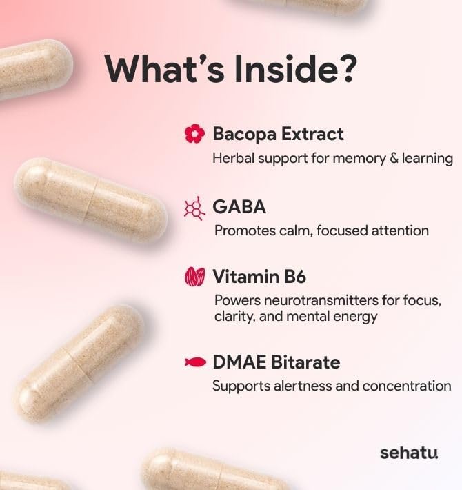 Focus Plus Cognitive Performance Enhancer | with N-Acetyl L-Tyrosine, DMAE Bitartrate, GABA, Glutamic Acid | Boosts Focus, Enhances Memory, Supports Brain Health | 60 Count | 30 Day Supply