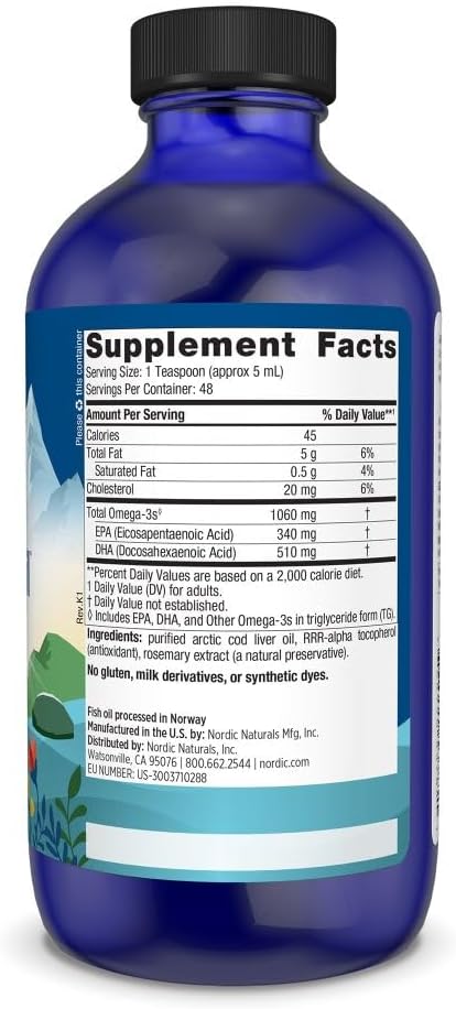 Nordic Naturals Arctic Cod Liver Oil, Unflavored - 8 oz - 1060 mg Total Omega-3s with EPA & DHA - Heart & Brain Health, Healthy Immunity, Overall Wellness - Non-GMO - 48 Servings (Pack of 2)