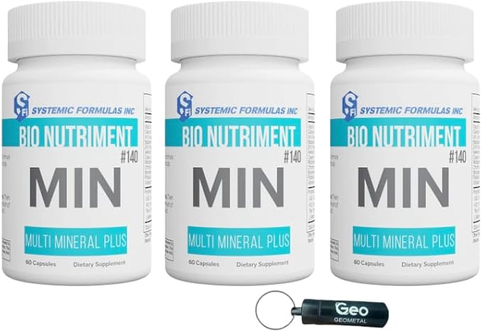 Systemic Formulas MIN #140 Multi Mineral Plus – 60 Capsules | Essential Mineral Complex for Daily Wellness, Cellular Replenishment & GeoMetal™ Keychain Pill Holder (Pack of 3)