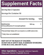 Benfotiamine 300mg, 180 Veggie Capsules, Fat Soluble Vitamin B1, Non-GMO, Gluten-Free, Vegan