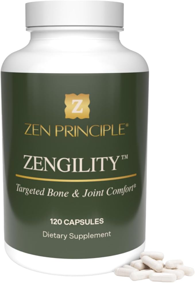 Zen Principle Zengility™ Joint Support & Bone Strength Supplement – Fast-Acting Relief with MSM, Plant Calcium, Vitamin K2 & D3. Shellfish-Free Vegan Formula for Mobility & Comfort. 120 Capsules