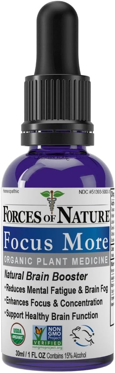 Forces of Nature Focus Supplement, Focus More Homeopathic Medicine, Nootropics Brain Support Supplement, Helps Memory & Concentration, 1 fl oz