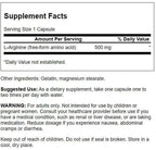 Swanson Amino Acid L-Arginine 500 Milligrams 100 Capsules