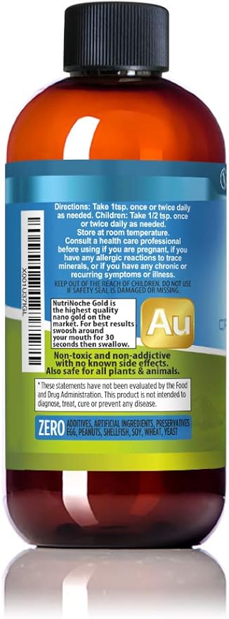 Colloidal Gold Liquid Organic Supplement by Nutrinoche - 100% Pure Nano Gold Mineral - Supports Mental Clarity, Focus & Relaxation - 8 oz Bottle - Vegan, Gluten-Free - Crystalline - 30 ppm