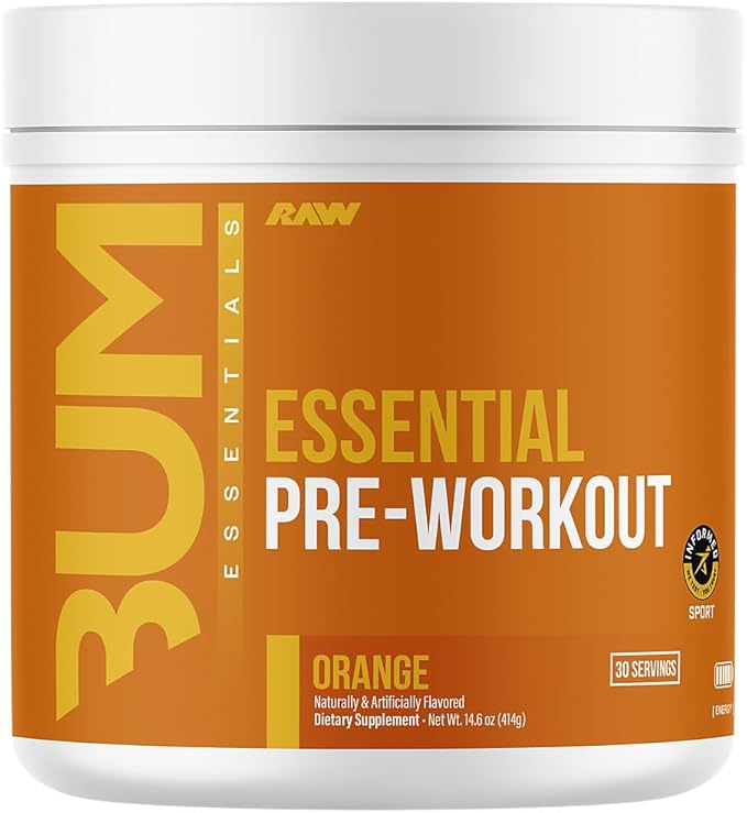 RAW Essential Pre-Workout Powder (Orange) - Chris Bumstead Sports Nutrition Supplement for Men & Women - Preworkout Energy Powder with Caffeine, L-Citrulline, L-Tyrosine, & Beta Alanine Blend