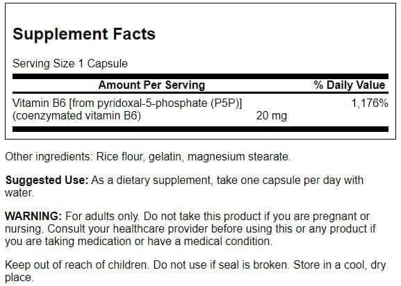 Swanson P-5-P (Pyridoxal-5-Phosphate) Coenzymated Vitaminb-6 20 Milligrams 60 Capsules (4 Pack)