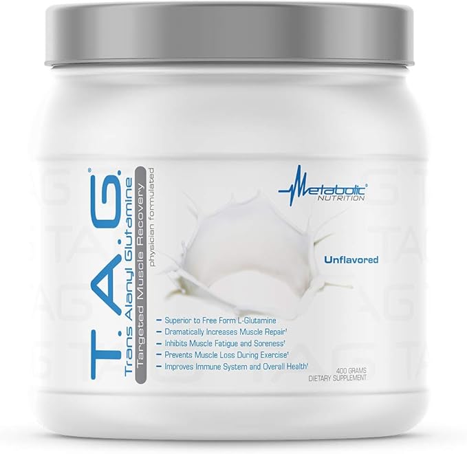 Metabolic Nutrition, TAG, Trans Alanyl Glutamine, 100% L-Glutamine Peptide Powder, Pre Intra Post Workout Supplement, 400 Grams (40 Servings) (Unflavored)