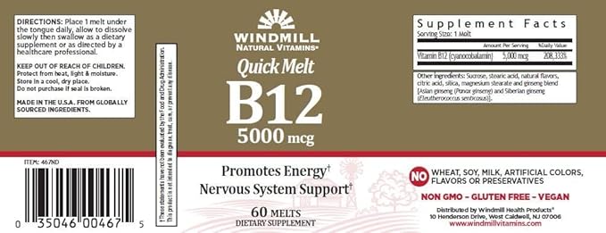 Windmill Quick Melt Vitamin B-12 5000 MCG Dietary Supplement, 60 Count (1)