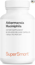 Supersmart Akkermansia Muciniphila 1 Billion TFU per Day (Pasteurized Probiotic) - Enhanced Absorption - Postbiotic Supplement | Non-GMO & Gluten Free - 60 Delayed Release Capsules