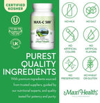 Maxi Health Max-C 500 Vitamin C Supplement – Vitamin C 500mg with Lemon Bioflavonoids Complex for Immune & Antioxidant Support – Vegan, Kosher – 250 Tablets