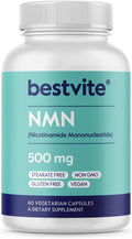 BESTVITE NMN 500mg (60 Vegetarian Capsules) - No Stearates - Vegan - Gluten Free - Non GMO