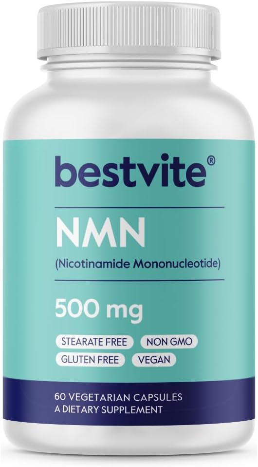 BESTVITE NMN 500mg (60 Vegetarian Capsules) - No Stearates - Vegan - Gluten Free - Non GMO