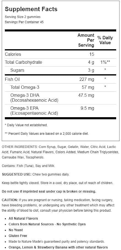 Fish Oil Gummies, 90 Softgels, with Heart-Healthy Omega 3s 57 mg, in Strawberry, Lemon, & Orange