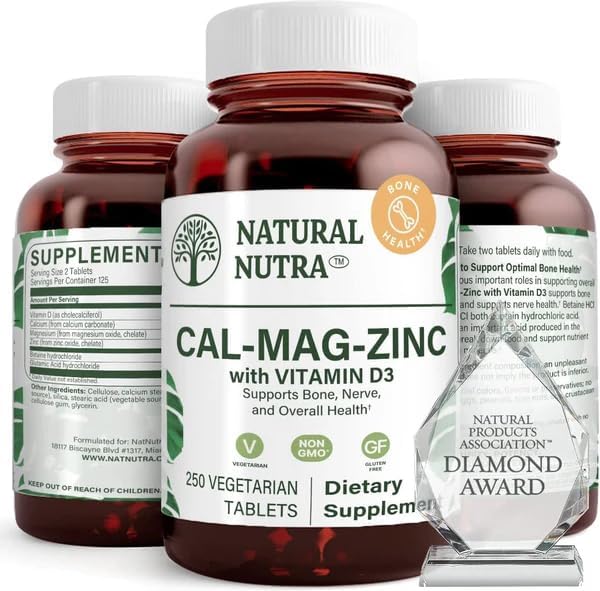 Natural Nutra Calcium Magnesium Zinc with Vitamin D3 - CMZ Supplement | Bone Strength, Immune Support, Muscle & Nerve Health - Cal-Mag Zinc Supplement - Digestion Support - 250 Tablets (Pack of 2)