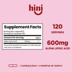 HINI Alpha Lipoic Acid 600 mg, Extra Strength ALA Antioxidant Support Supplement, High Potency Daily Wellness Formula, Easy-to-Swallow Capsules, 120 Count, 4-Month Supply for Men & Women