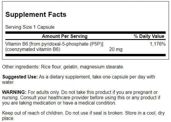 Swanson P-5-P (Pyridoxal-5-Phosphate) Coenzymated Vitaminb-6 20 Milligrams 60 Capsules (1 Pack)