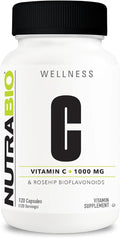 NutraBio Vitamin C with Rose Hips - Supports Healthy Bones, Teeth and Gums, Immune Function - No Fillers or Excipients - (120 Capsules, 1000mg of Vitamin C per Capsule)