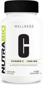 NutraBio Vitamin C with Rose Hips - Supports Healthy Bones, Teeth and Gums, Immune Function - No Fillers or Excipients - (120 Capsules, 1000mg of Vitamin C per Capsule)