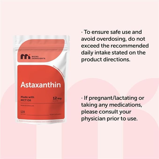 Micro Ingredients Astaxanthin 12mg with MCT Oil, 120 Softgels, 4 Month Supply | Premium Astaxanthin Antioxidant Supplements* | Fresh Microalgae Source | Triple Strength, Non-GMO, Gluten Free, No Soy