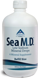 Anderson Sea M.D. New Refill Size Concentrated Trace Mineral Drops, Ionic Electrolyte Magnesium Supplement, Aids in Muscle Cramps, Liquid Magnesium, Easy to Take, 550mL, 275 Servings
