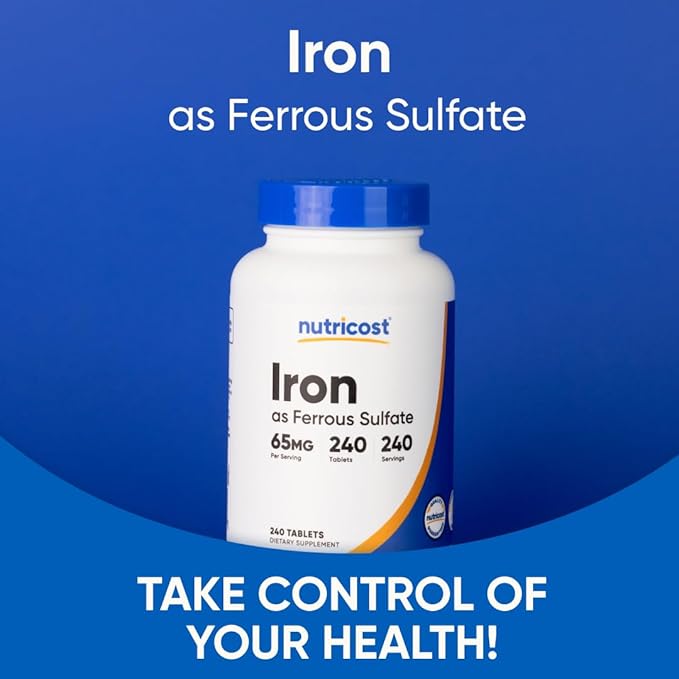 Nutricost Iron (As Ferrous Sulfate) 65mg, 240 Tablets - Non-GMO, Gluten Free (Pack of 2)