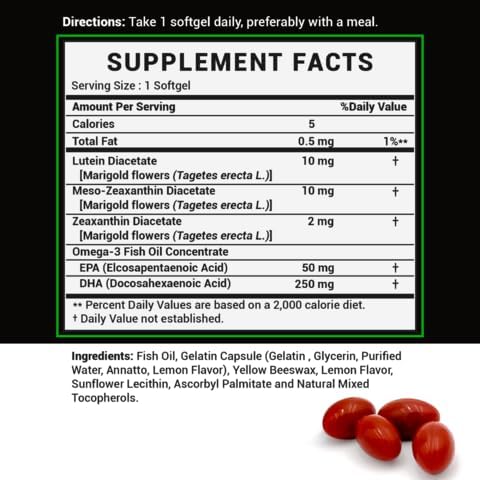 Stealth Vision Eye Vitamin, Eye Supplement with Lutein, Zeaxanthin, and Meso-Zeaxanthin, Non-GMO Eye Health Vitamins for Adults, Vision Essentials for Complete Eye Support (90 softgels)