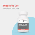 ARG Lutein 20 mg Key Eye Nutrient - Supplement to Support Eye Health - Delivers 20 mg Lutein with 1 mg Zeaxanthin - Carotenoid Antioxidant - Vegetarian & Hypoallergenic - 60 Servings - 60 Capsules