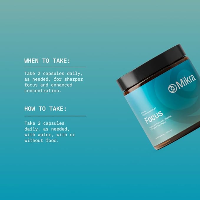 Mikra Cognitive Enhancer - Nootropic Brain Support Supplement with Citicoline, Lion’s Mane & L-Tyrosine - Cognitive & Memory Support Formula for Mental Clarity, Focus & Brain Health - 40 Capsules