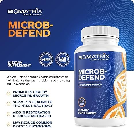 BioMatrix Biofilm Disruptor, GI Repair Digestive Supplement for Men and Women, Oil of Thyme, Oregano & Clove, Gut Microbiome & Intestinal Health Support | Microb-Defend (90 Softgels)