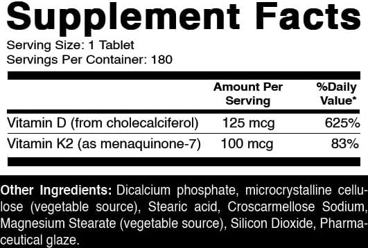 Oxify MK-7 Vitamin K2 100 mcg | 180 Tablets | Gluten-Free, Non-GMO | Supplement Made in USA