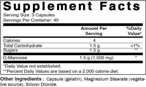 Brieofood D-Mannose Capsules - Urinary Tract Health- 1500mg Per Serving - 120 Capsules