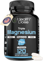 Health Dose Triple Magnesium Complex 1000 mg | L-Threonate, Bisglycinate, Citrate & Malate Blend | Support for Muscle Relaxation, Sleep & Cognitive Function | 120 Capsules | All-in-One Formula