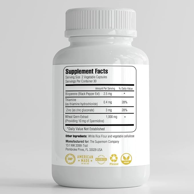 Spermidine Supplement – 120 Vegetable Capsules – Wheat Germ Extract with 1000 mg Spermidine, Enhanced with BioPerine for Optimal Absorption (2-Pack)